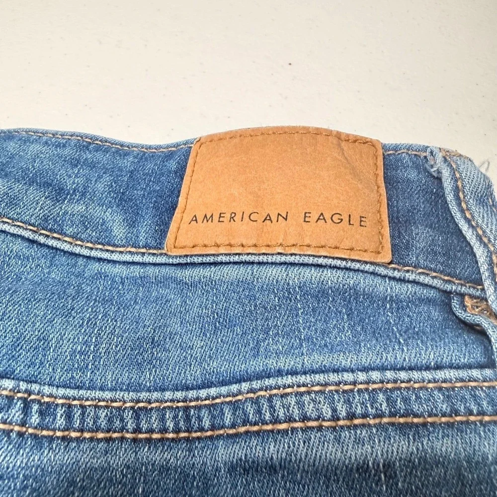 American Eagle High Rise Shortie Denim Shorts Medium Wash Stretch Size 00